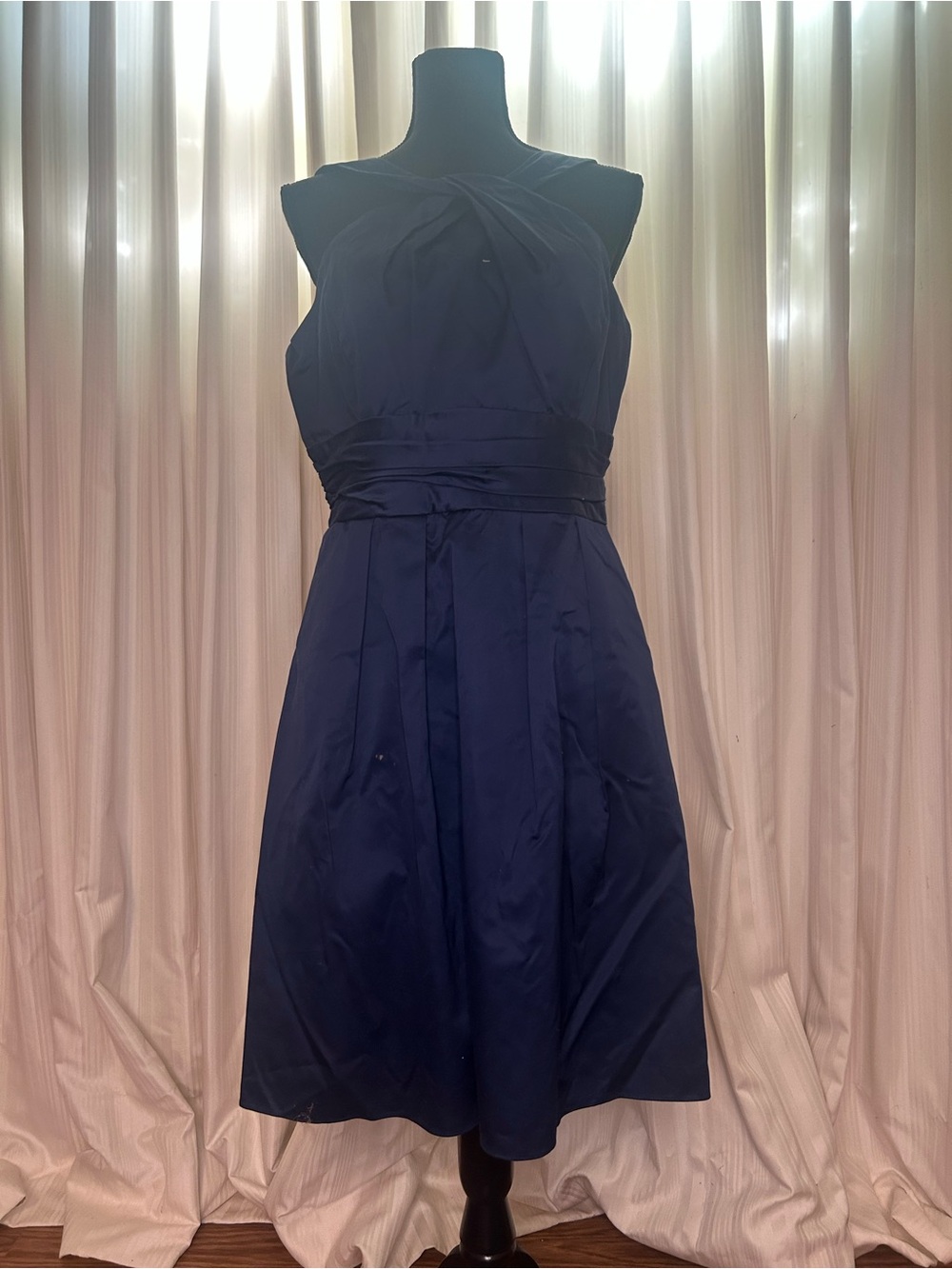 David's Bridal Navy Sleeveless A-Line Dress with Twisted Bodice